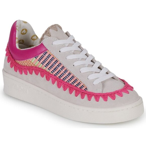 New Mou Embroidered Leather Sneakers Pink Beige Size EU 41